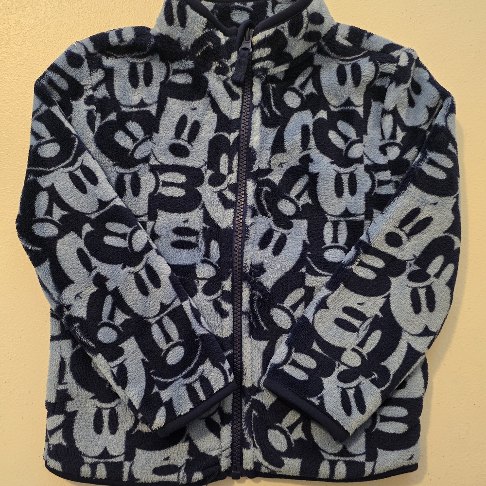 Kid's Disney Mickey Mouse Blue and Navy Blue Patterned Fleece Jacket Size 4